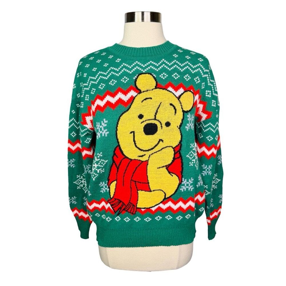 Disney Winnie the Pooh Festive Graphic Sweater - Size Small - Alpine Green